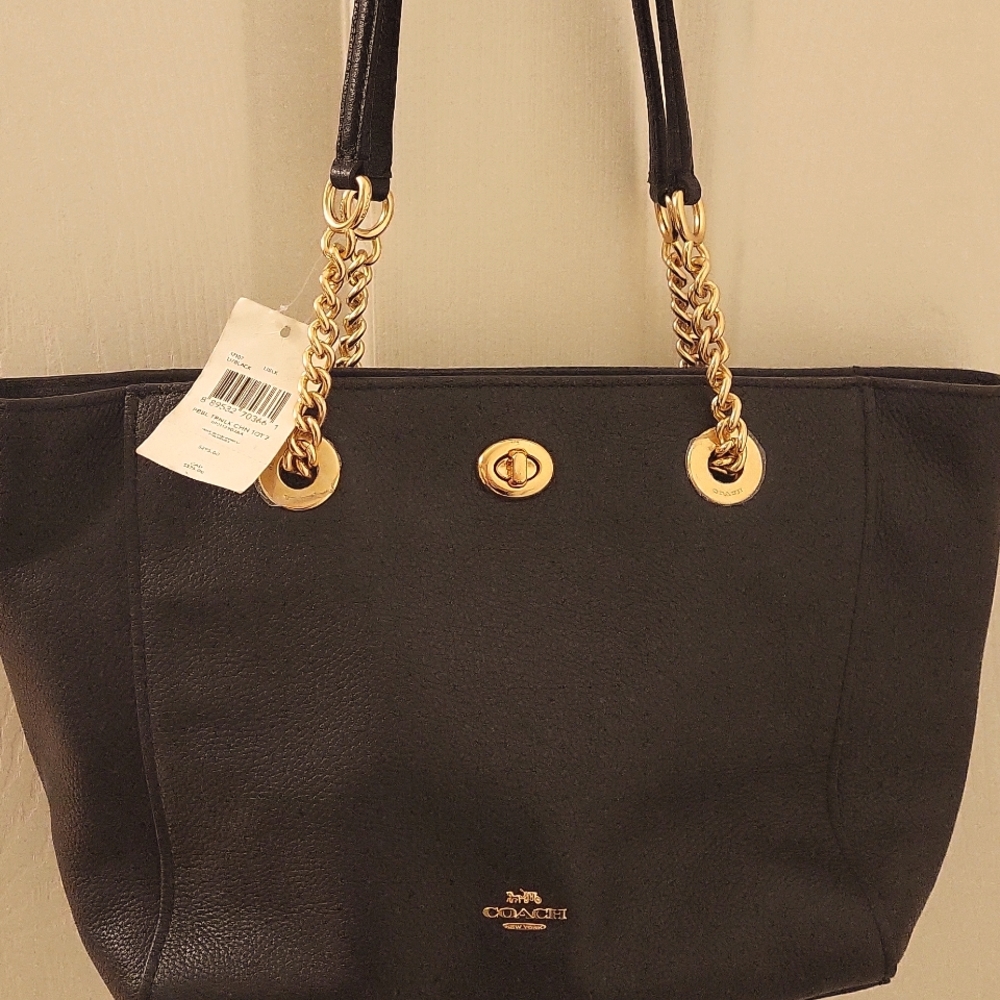 Gold &Black leather Coach purse, new